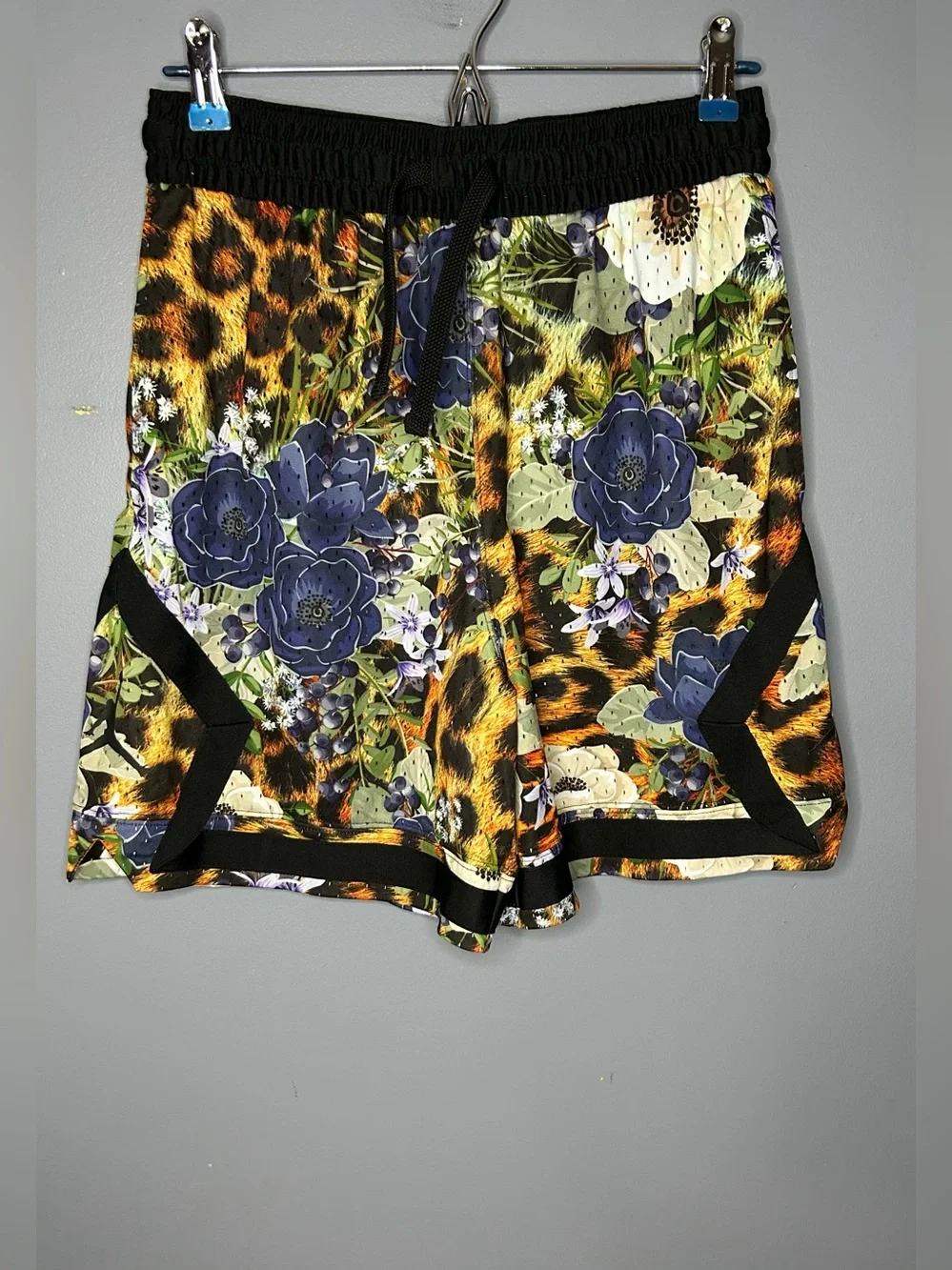 Jordan Diamond Shorts Black Leopard Blue Floral Print Mens L Jungle Unique Rare